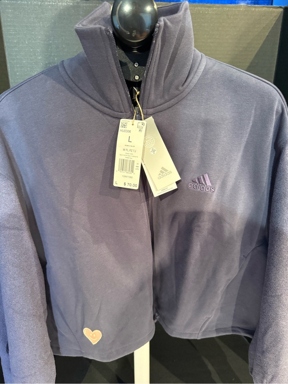 adidas women's navy Full-Zip Fleece Sweater - L